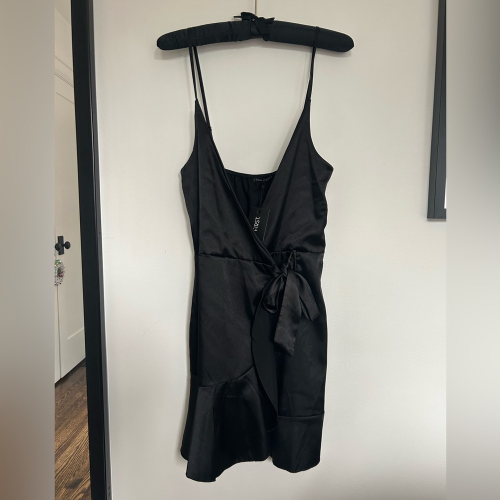 Satin tie front mini tea dress